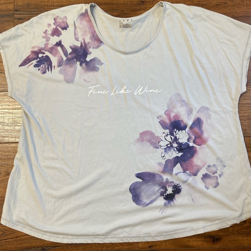 Lane Bryant Livi “Fine like Wine” top T-shirt floral gym 26/28 cotton active